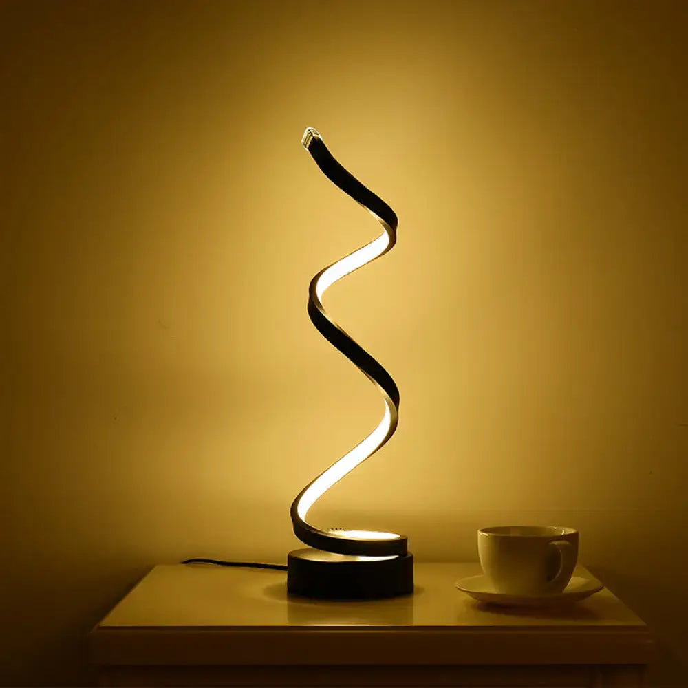 DecorBites™ minimalist acrylic curve black LED desk lamp with glowing spiral band for warm living room lighting