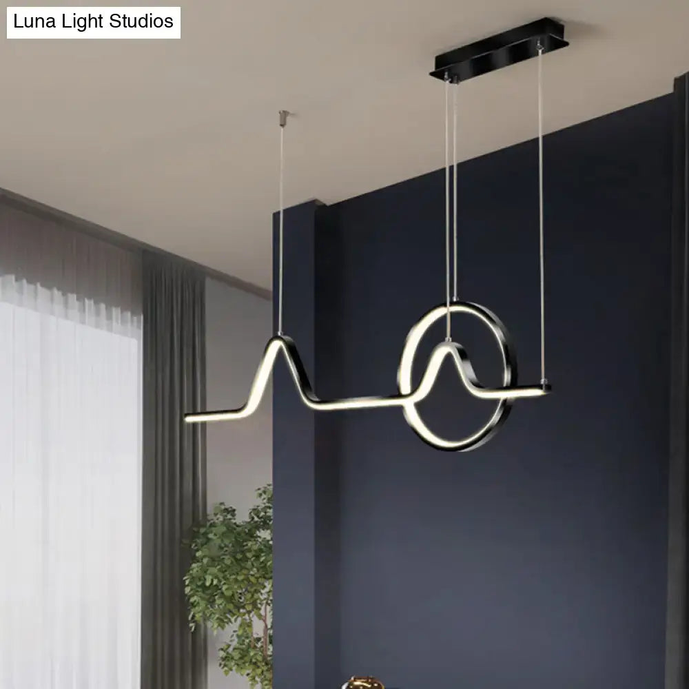Modern black and chrome aluminum LED pendant lamp with sleek wave design for minimalist dining room lighting
