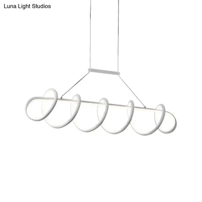 Modern white LED ceiling light with sleek spiral rings and minimalist bar, suitable for 220v-240v and 110v-120v use