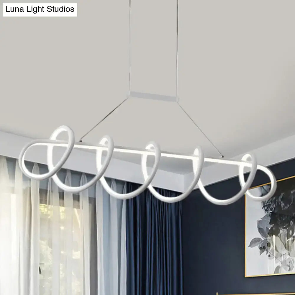 Modern white led chandelier ceiling light with sleek looped design for dining room 220v-240v and 110v-120v use