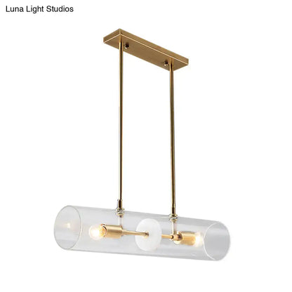 DecorBites™ minimalist brass finish island pendant with clear glass shade and dual bulbs suspended lighting fixture