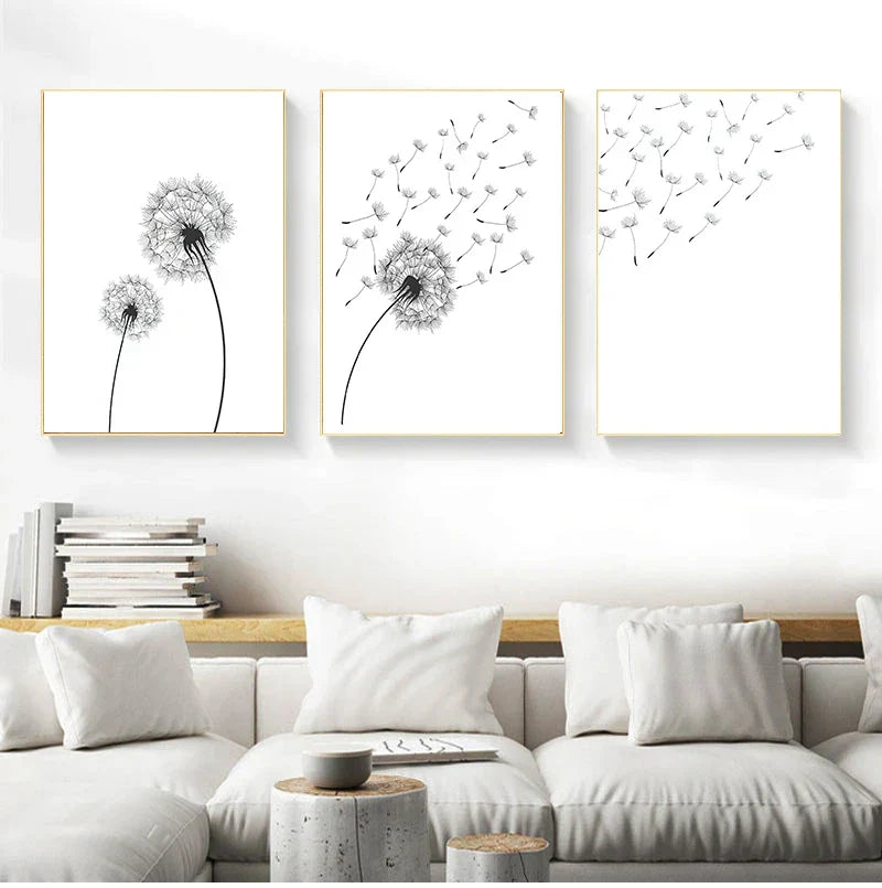 ’Minimalist Dandelion Canvas Wall Art Set’ - Posters