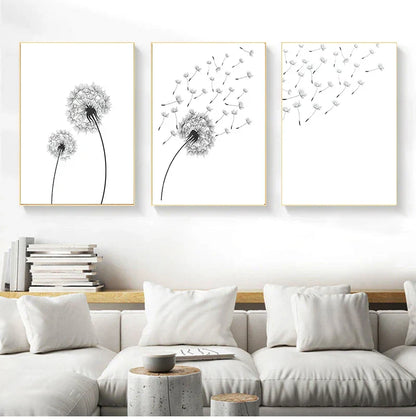 ’Minimalist Dandelion Canvas Wall Art Set’ - Posters