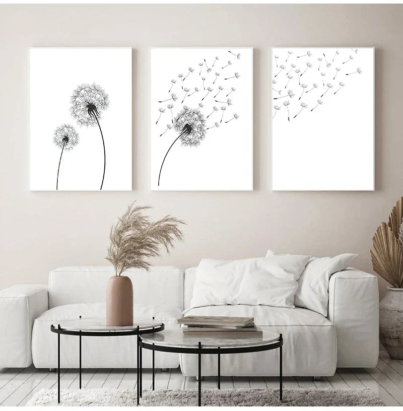 ’Minimalist Dandelion Canvas Wall Art Set’ - Posters