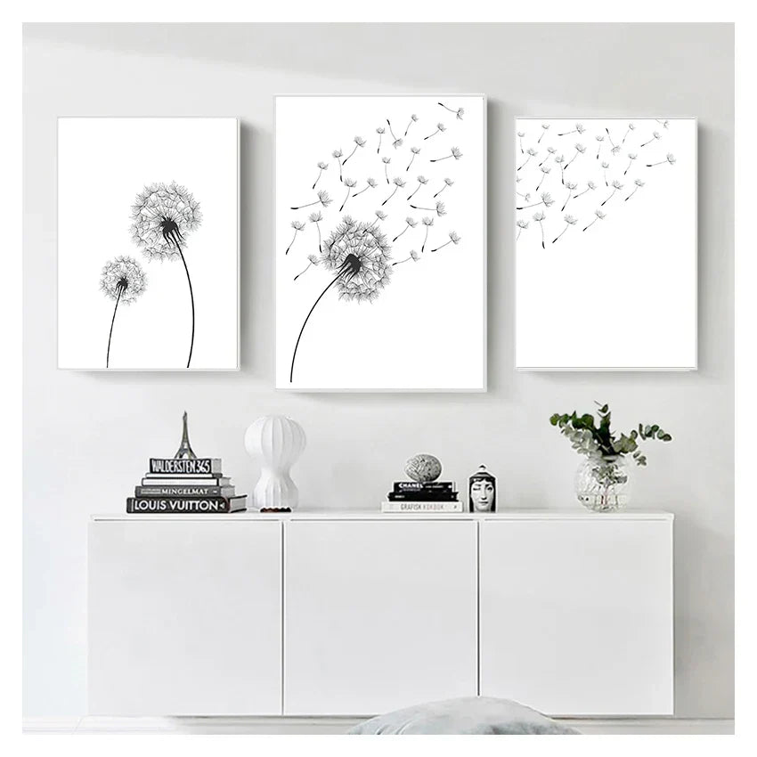’Minimalist Dandelion Canvas Wall Art Set’ - Posters