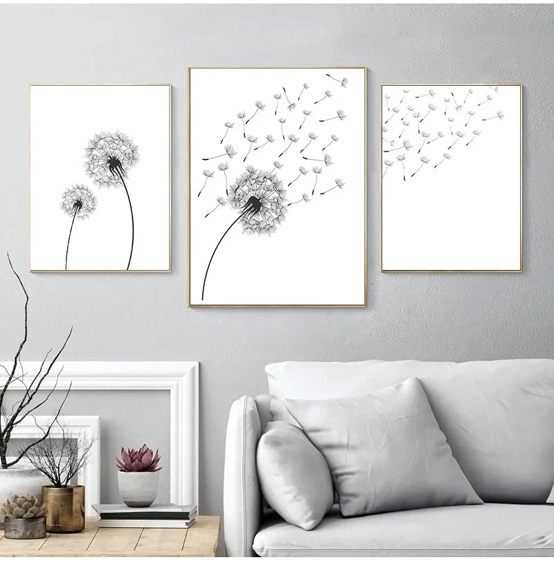 ’Minimalist Dandelion Canvas Wall Art Set’ - Posters