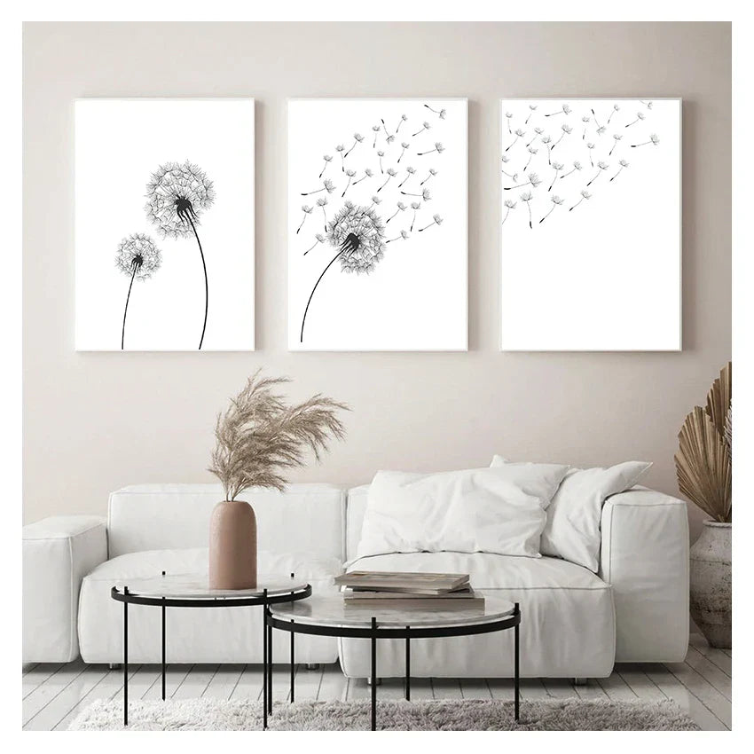’Minimalist Dandelion Canvas Wall Art Set’ - Posters