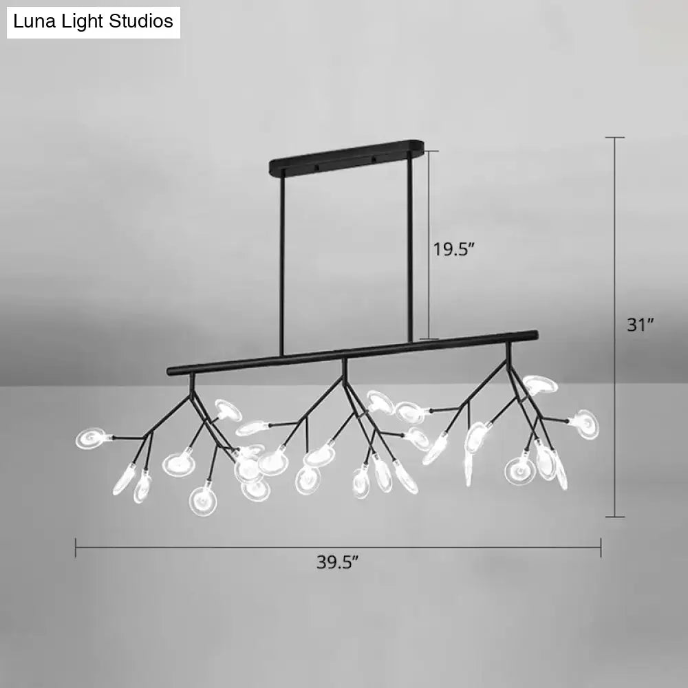 Black metal minimalist firefly island glass lamp with multiple branching arms and white clear glass bulb bases for dining room