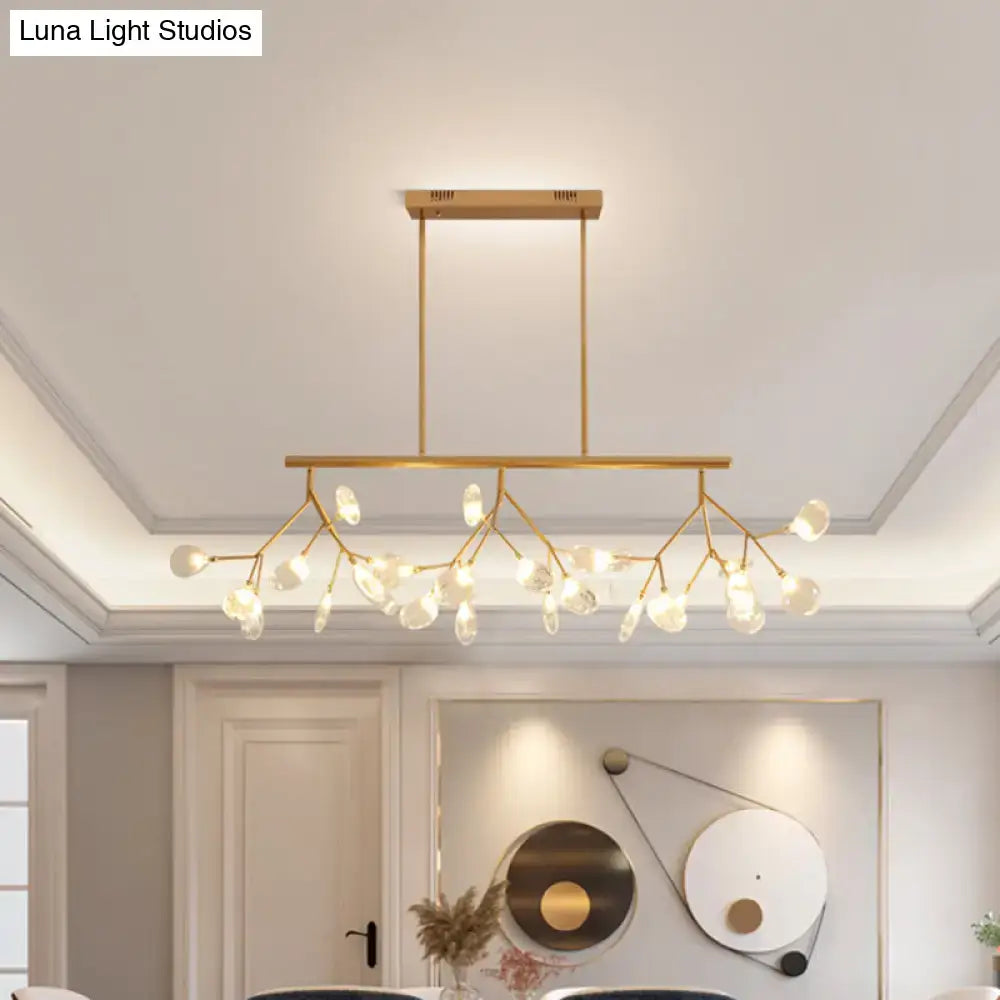 Decorbites minimalist firefly island glass lamp with gold-toned bulb base and white clear frosted glass globe shades