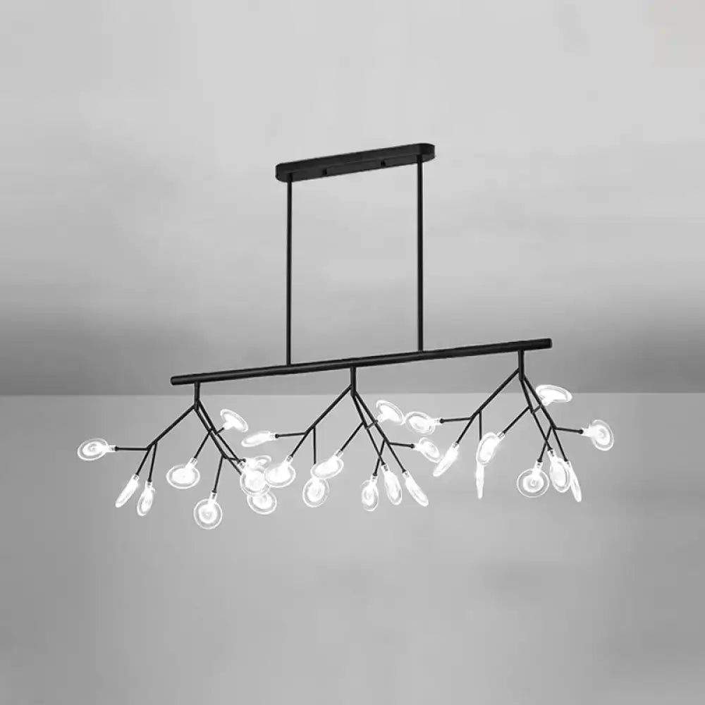 Black metal chandelier glass lamp with branching arms and white clear frosted bulb base for dining room lighting