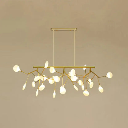 Decorbites minimalist firefly island gold-toned glass lamp with frosted white clear globe bulbs for dining room lighting