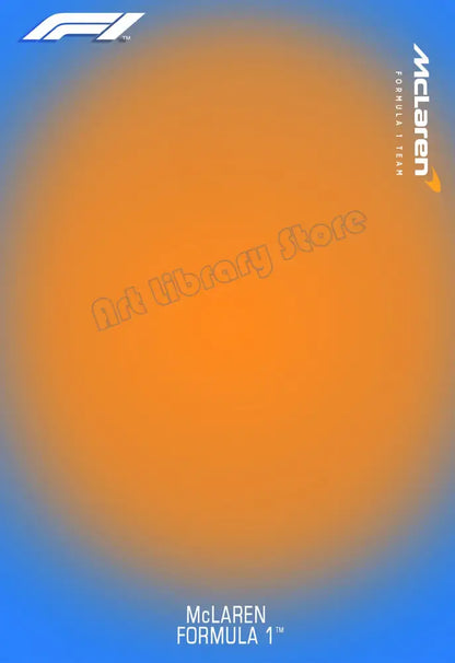 DecorBites™ minimalist formula 1 canvas wall art featuring Mclaren team logo on vibrant orange gradient background with blue border