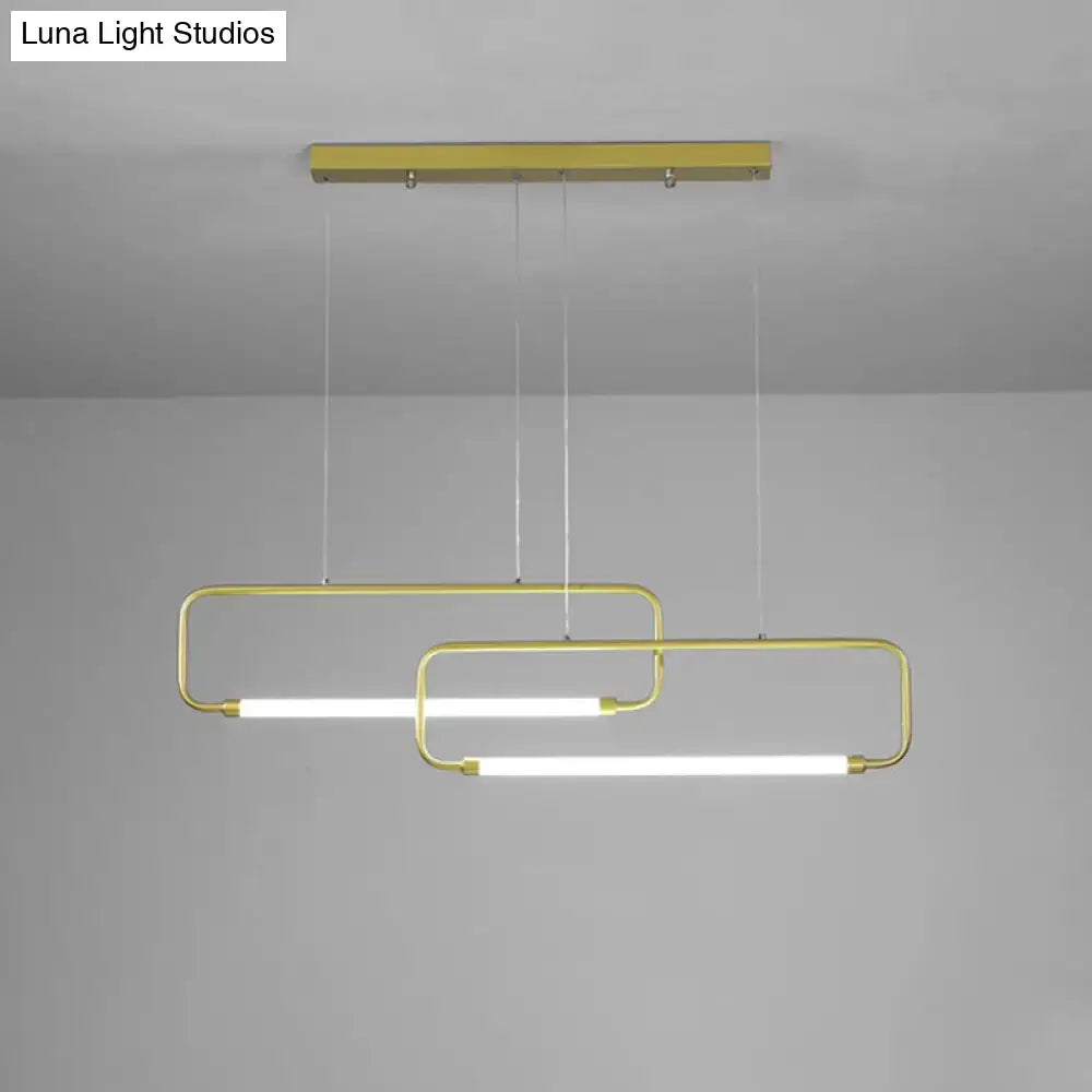 Decorbites minimalist geometric dining room pendant light with black gold finish and overlapping led strips with color remote