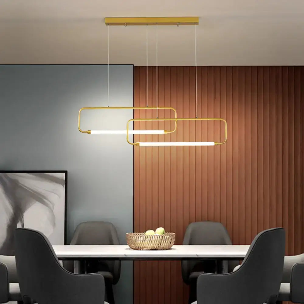 DecorBites™ minimalist geometric black gold dining room pendant light with two horizontal LED strips and color remote