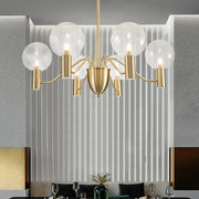 Decorbites minimalist gold globe chandelier with five frosted glass globes lighting fixture for modern living space
