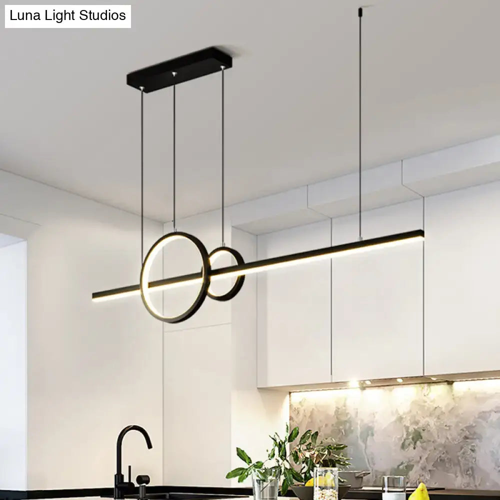 DecorBites™ minimalist black ceiling light with sleek circular rings and linear led bar for kitchen island warm third gear