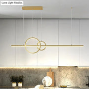 DecorBites™ minimalist gold-toned ceiling light with intersecting rings and warm third gear for kitchen island use