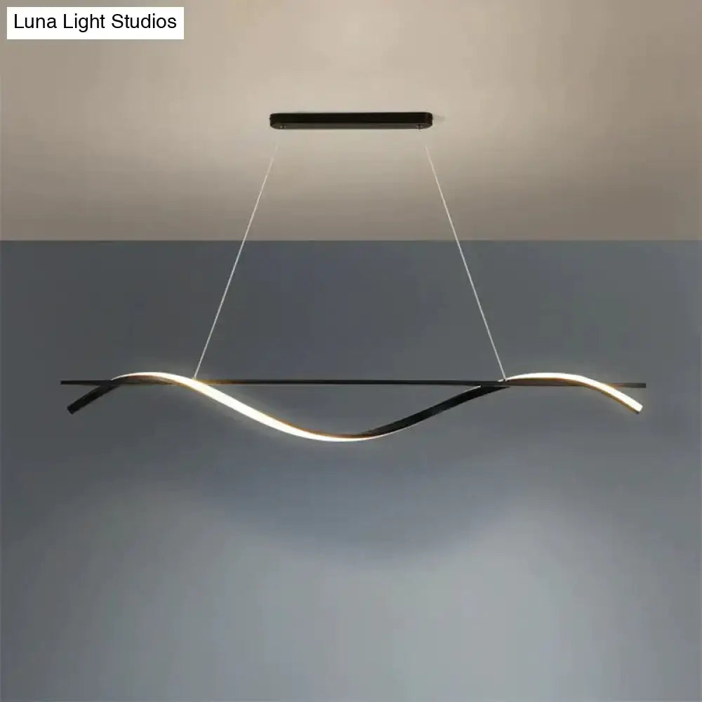 Decorbites minimalist black and gold led hanging island light with curved design for dining room warm white light