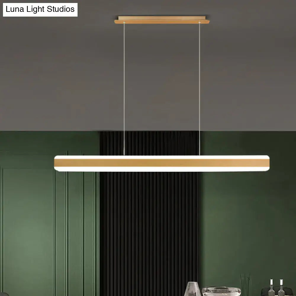 Modern minimalist decorbites led island pendant with warm gold metal frame and linear acrylic hanging light panel