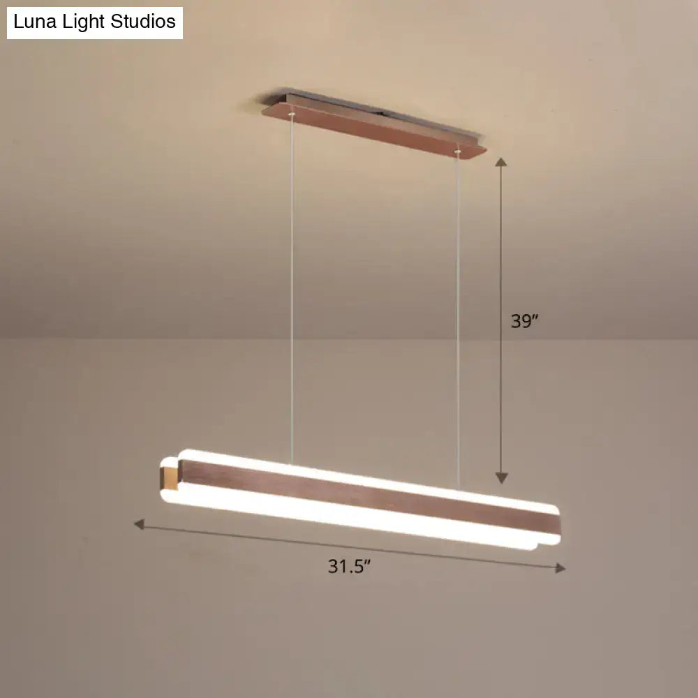 DecorBites™ minimalist led island pendant with linear acrylic hanging light and brushed copper metal accents for dining room