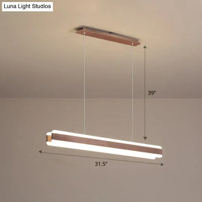 DecorBites™ minimalist led island pendant with linear acrylic hanging light and brushed copper metal accents for dining room