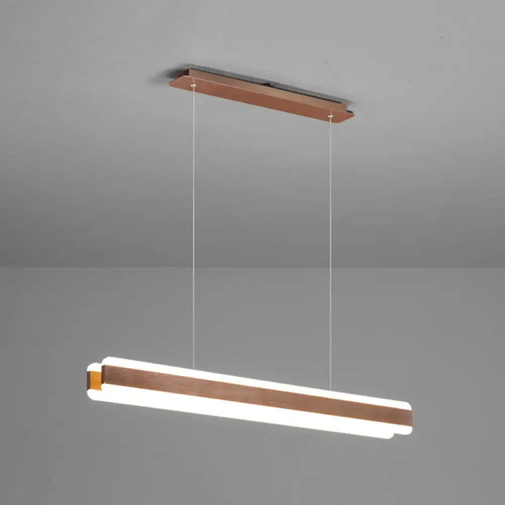 Modern rectangular decorbites™ led island pendant with warm copper finish and sleek white linear acrylic hanging light