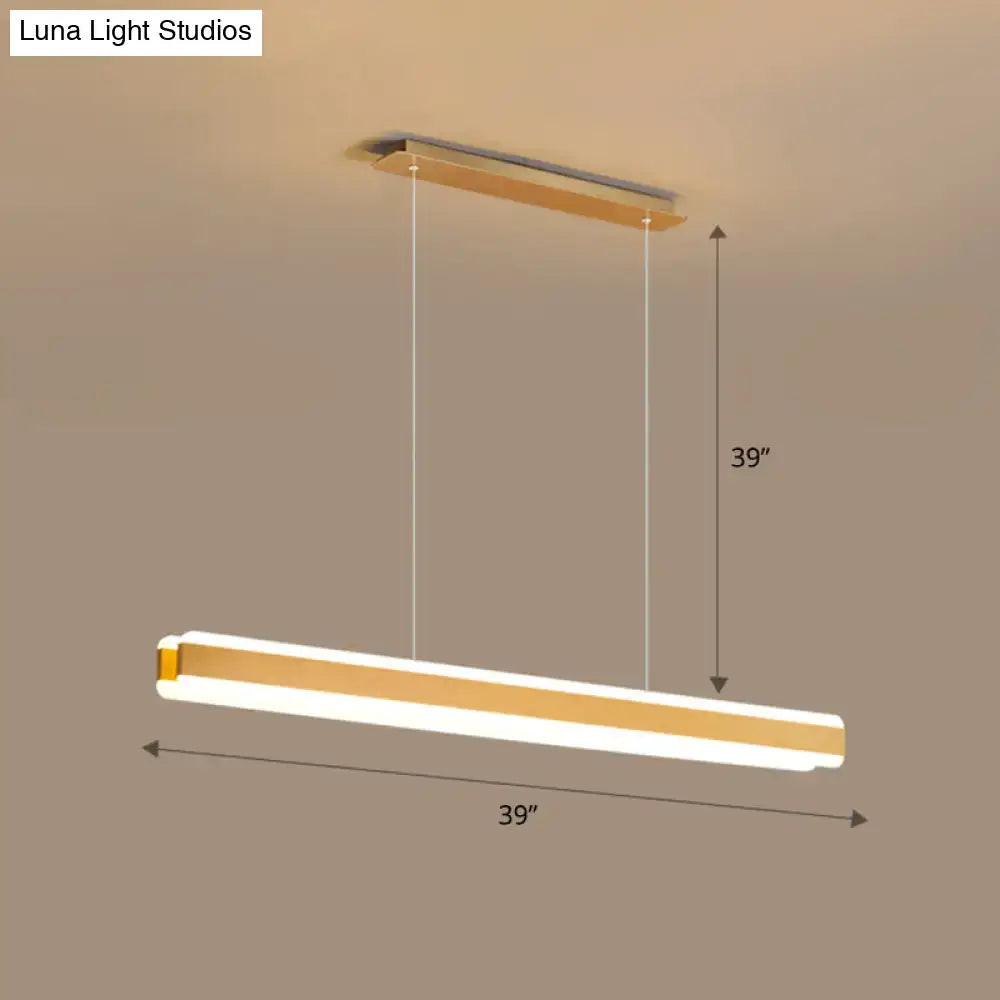 Modern rectangular decorbites™ led island pendant with sleek gold and white linear acrylic hanging light for dining room