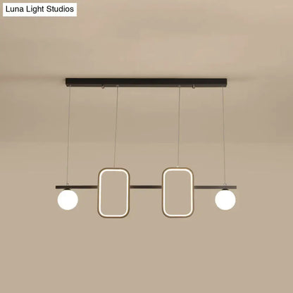 Modern black metal pendant light with symmetrical geometric led panels and cream glass shade for dining room island with remote control stepless