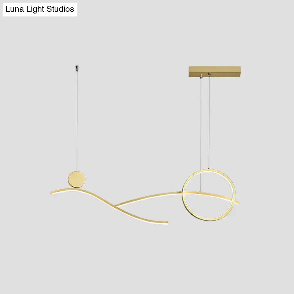 DecorBites™ minimalist gold-toned metal led hanging light with abstract geometric design for dining room and kitchen island