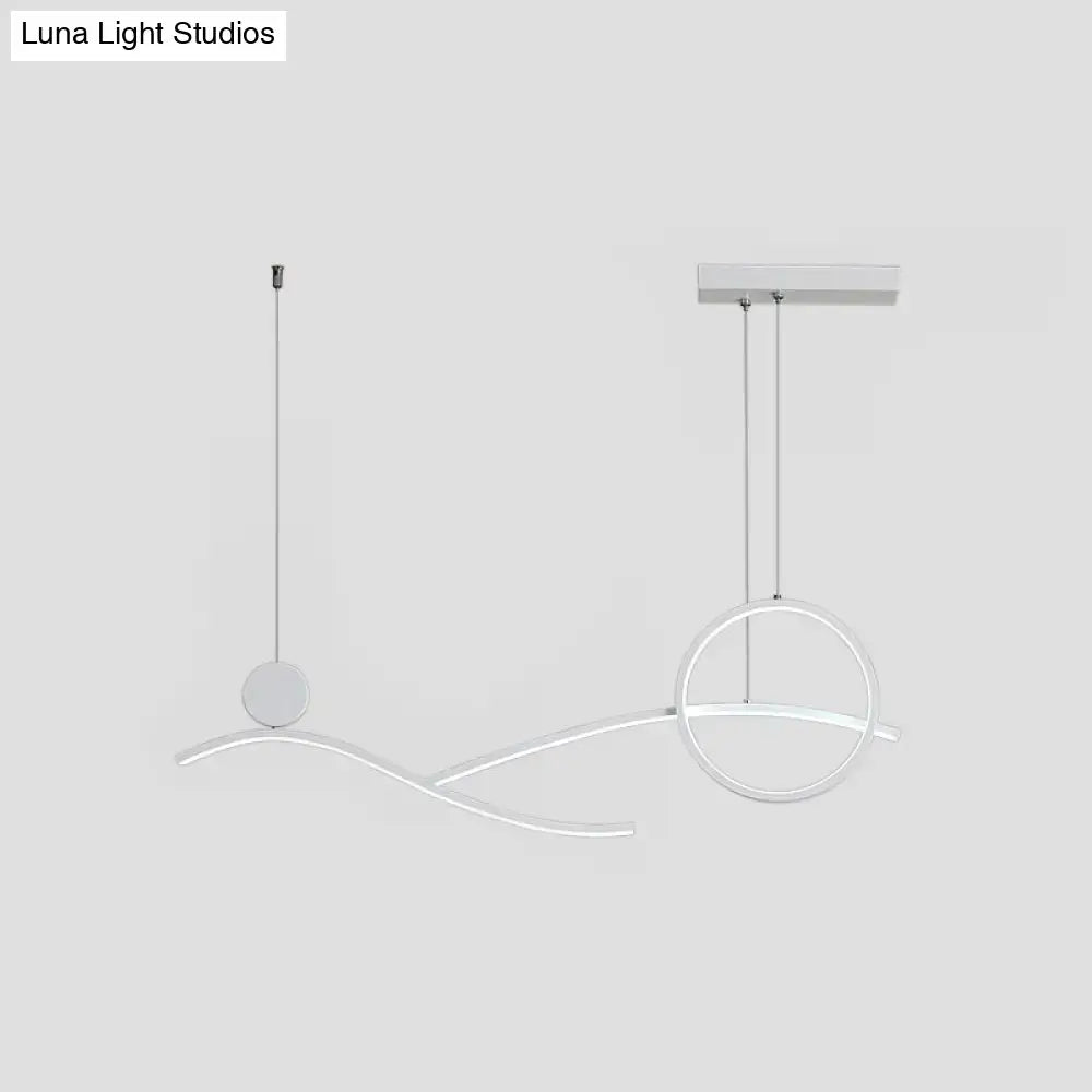 Modern white metal led hanging light with sleek curved circular design for dining room and kitchen island by DecorBites™