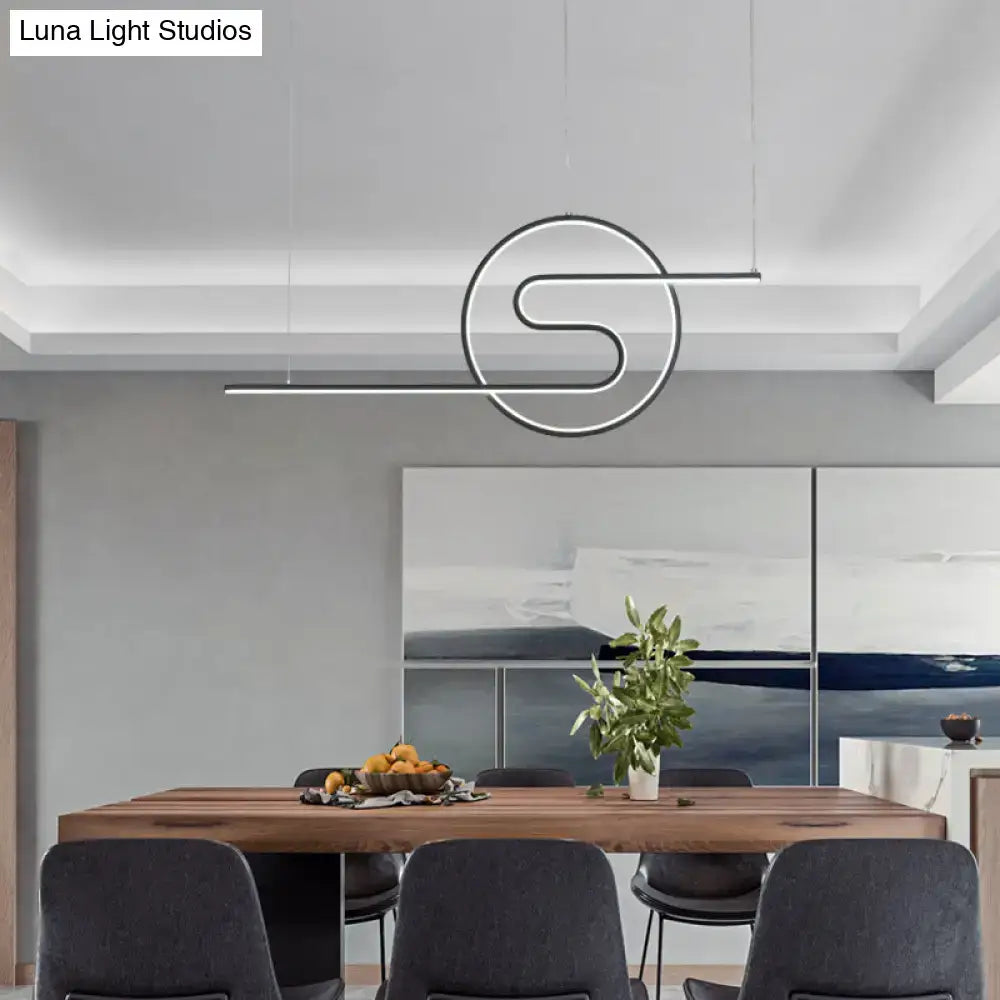 Modern minimalist pendant led hanging light with s shaped led strip in polished chrome for dining room use