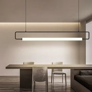DecorBites™ minimalist metal LED pendant light with black frame and sleek design for dining room ceiling light fixture height