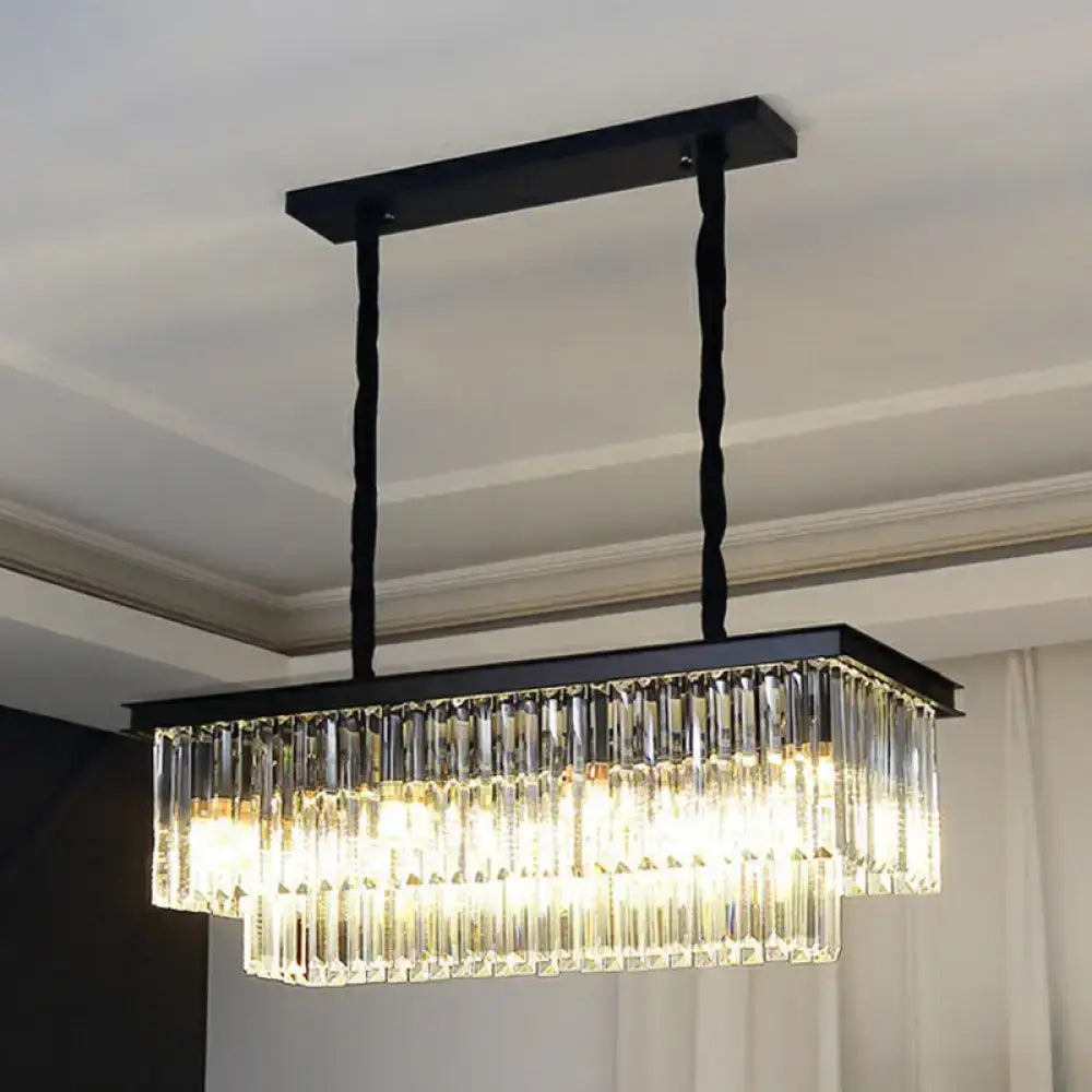Decorbites™ minimalist prismatic crystal pendant light with black rectangular frame and clear crystal prisms hanging from cords