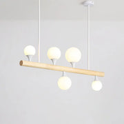 DecorBites minimalist wood island pendant light with natural wood bar and frosted opal glass balls for restaurants 220-240v