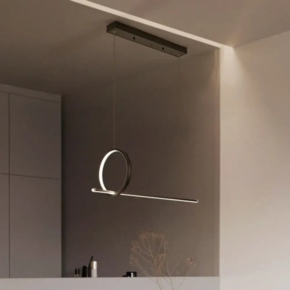 DecorBites™ minimalistic iron ceiling light fixture with sleek circular ring and horizontal bar in black finish