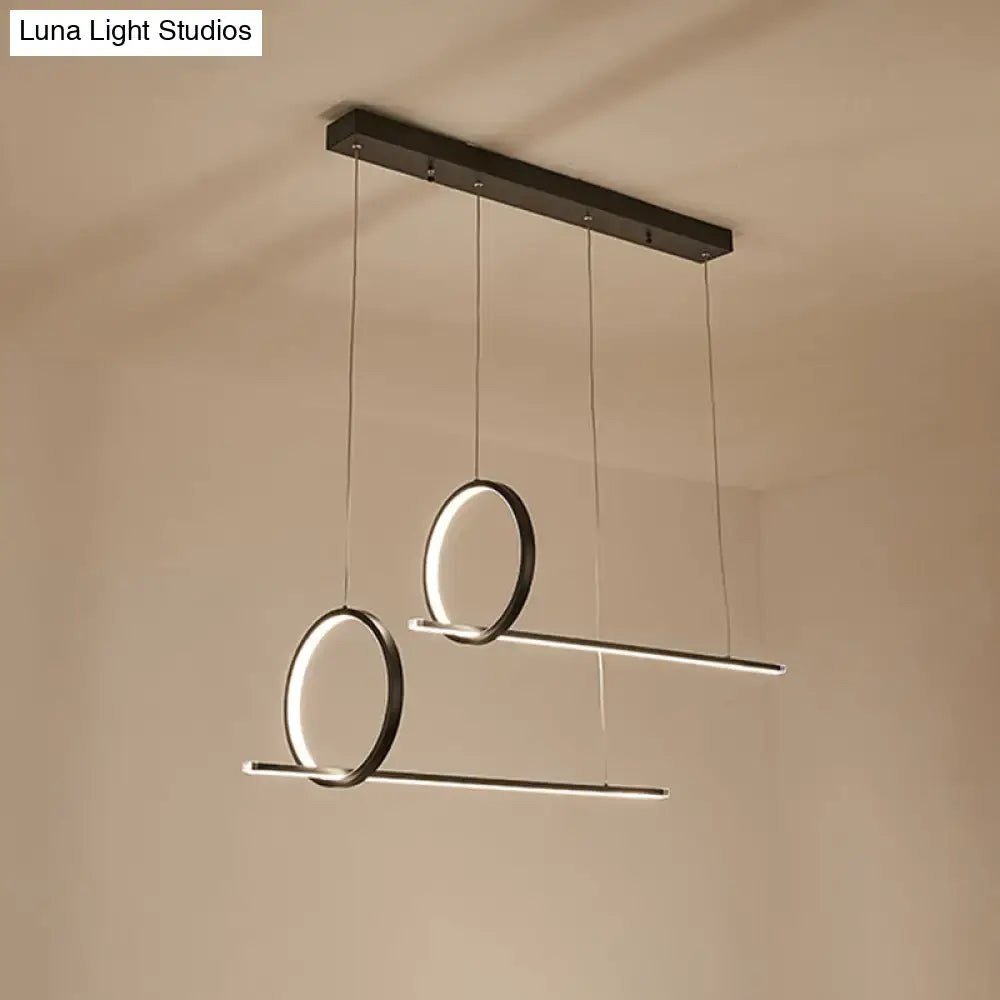 DecorBites™ minimalistic iron light fixture with black finish featuring a modern pendant design with rings and bars