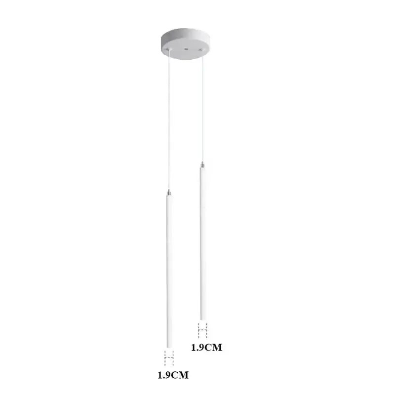 Minimalist white DecorBites modern 2cm led pendant light with two vertical rods for kitchen island illumination
