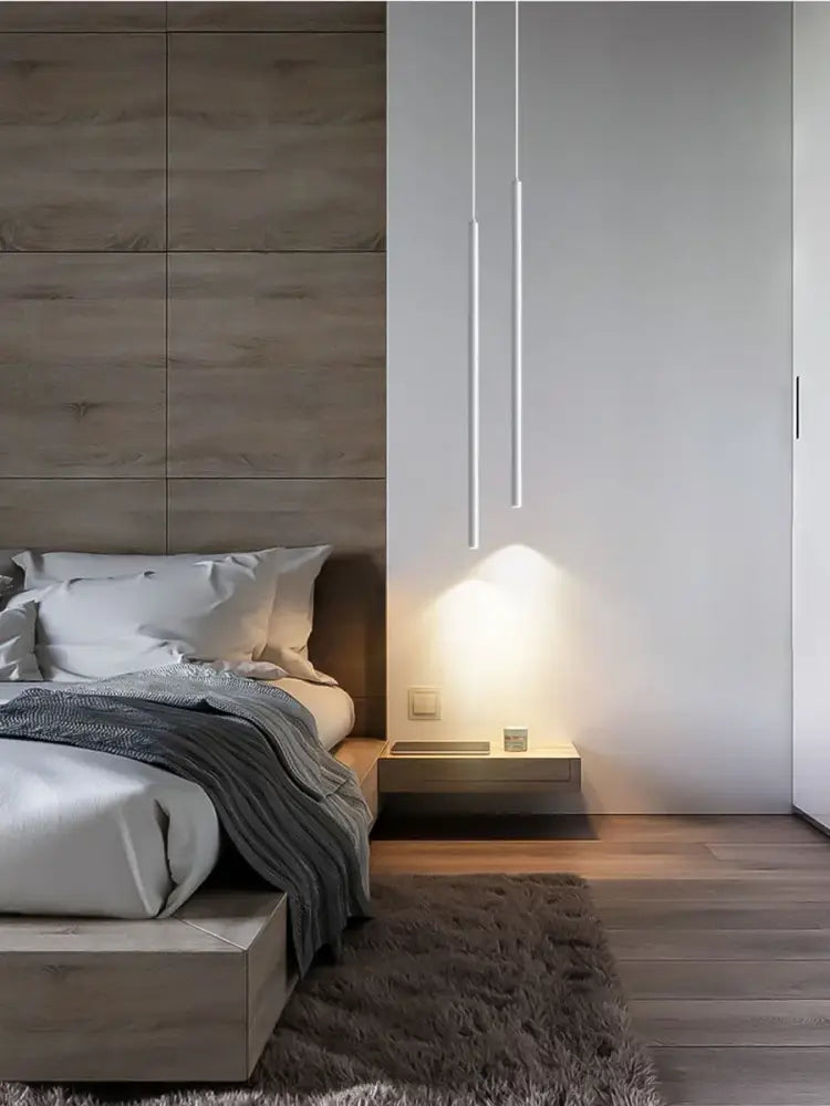 DecorBites™ modern 2cm led pendant lights with sleek white cylindrical bodies and warm focused illumination for kitchen island