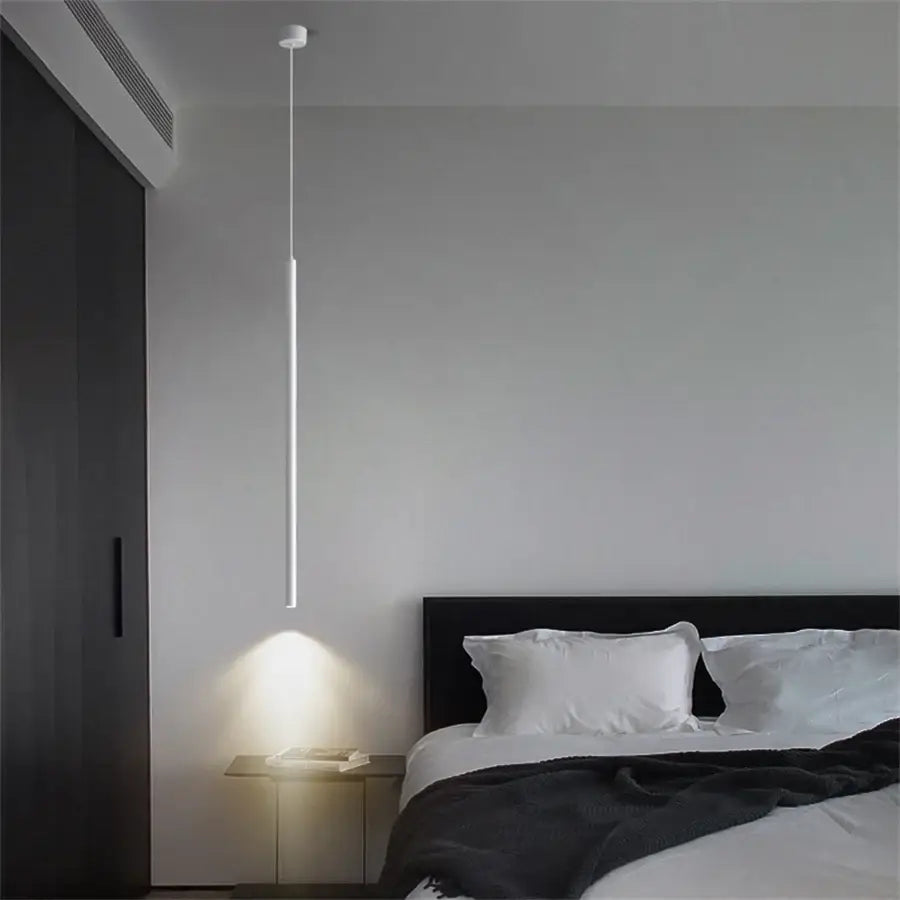 Minimalist white cylindrical DecorBites™ modern 2cm led pendant light for kitchen island with sleek design