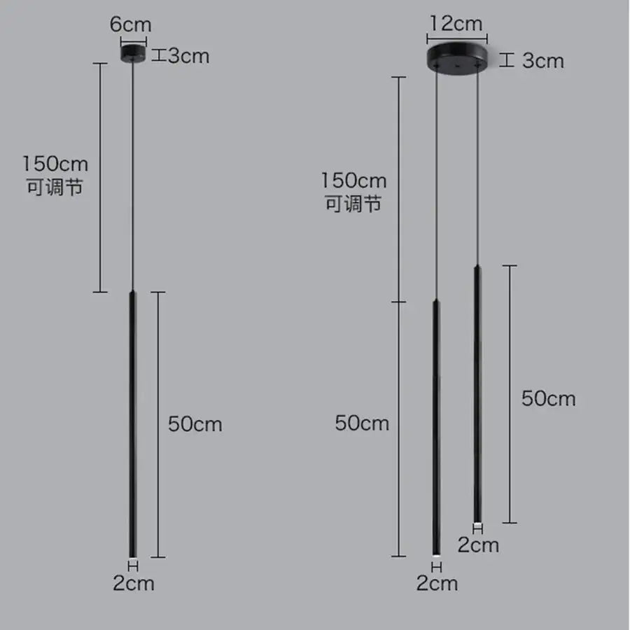 Black minimalist decorbites™ modern 2cm led pendant light with adjustable height and sleek cylindrical design for kitchen island
