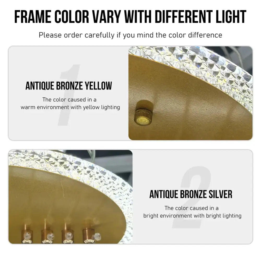 DecorBites™ modern 3-layer led chandelier pendant light with antique bronze circular led rings and textured crystal trim