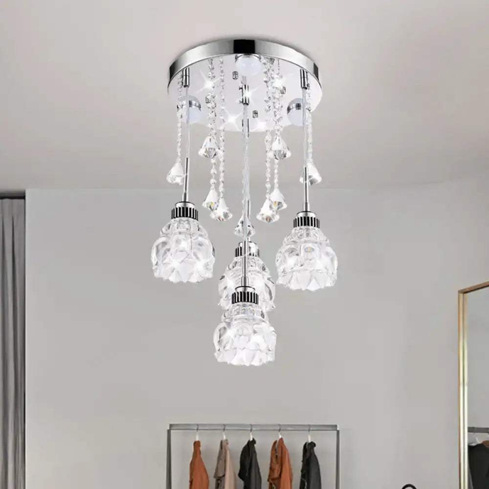 Decorbites™ modern 4-head chrome pendant light with crystal shade glass and dangling crystals for 220v-240v 110v-120v use