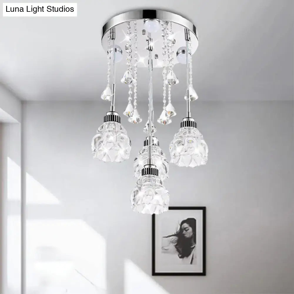 Decorbites™ modern 4-head pendant light with chrome finish crystal shade and faceted glass for 220v-240v 110v-120v use