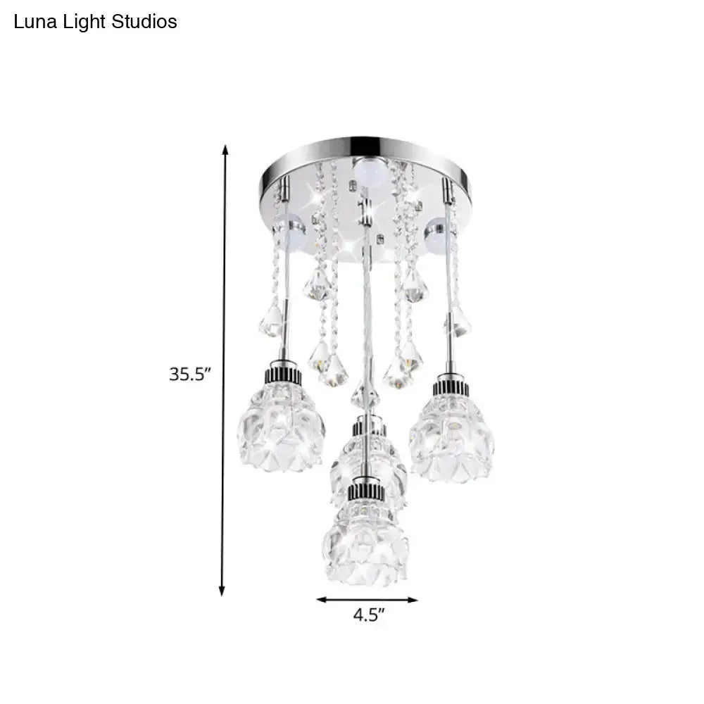 Decorbites modern 4-head crystal shade pendant light fixture with chrome finish and faceted glass lampshades 220v-240v 110v-120v