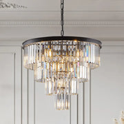 Elegant decorbites™ modern 4-tier black crystal chandelier with a black metal frame and cascading clear glass prisms