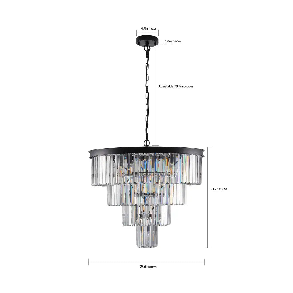 Decorbites modern 4-tier black crystal chandelier with tiered crystal rods in a black metal frame