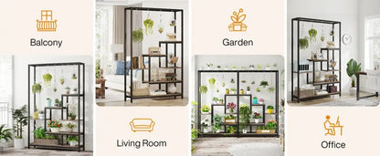 DecorBites™ modern 5-tier tall black metal plant stand with open compartments for hanging or placing plants