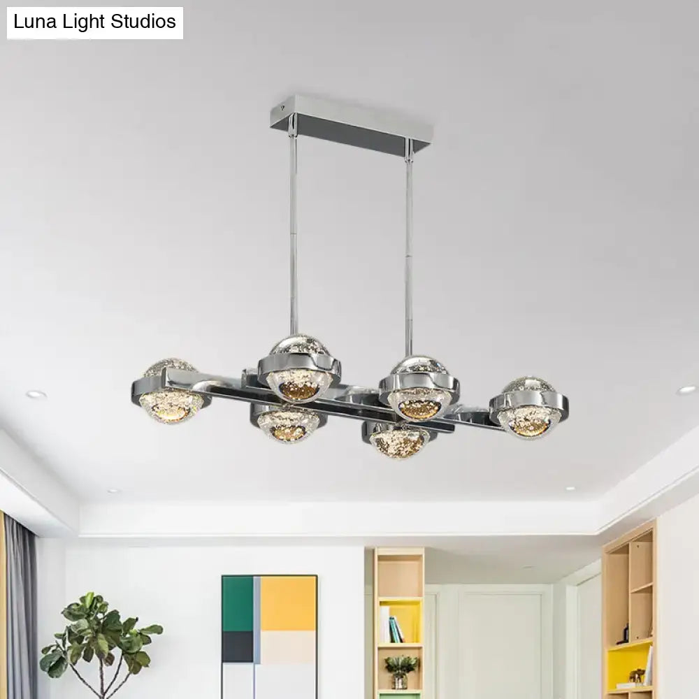 Decorbites modern 6-head led island lamp with chrome gold finish and seedy crystal ball chandelier over dining table lighting