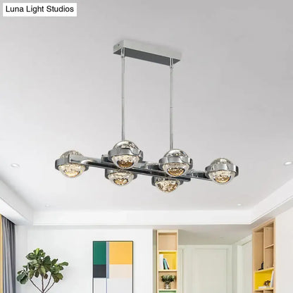 Decorbites modern 6-head led island lamp with chrome gold finish and seedy crystal ball chandelier over dining table lighting