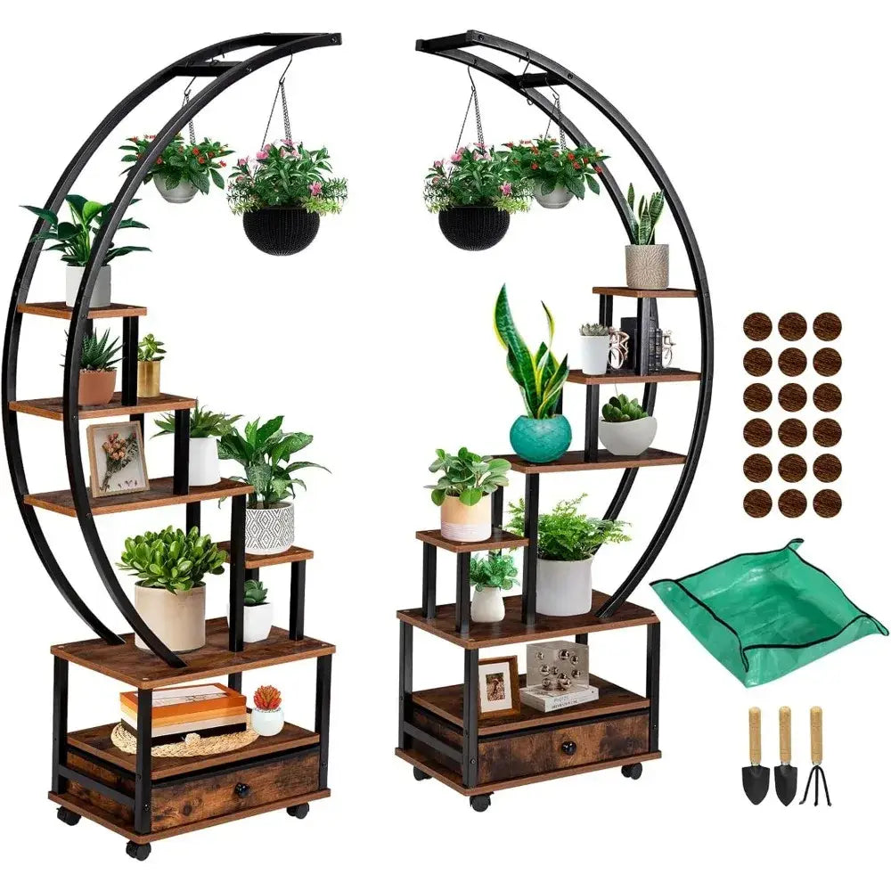 Rustic wooden indoor plant stand with black metal frame and lockable wheels by decorbites modern 71 tall plant stand